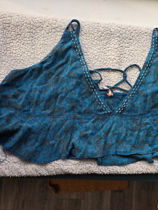 Free People Tops - Free People Teal Blue Lace-Up Ruffle Hem Camisole